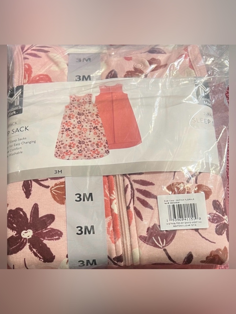 Member’s Mark 2 Pc Baby Girls Sleep Sacks Pink Floral Wearable Blankets NWT